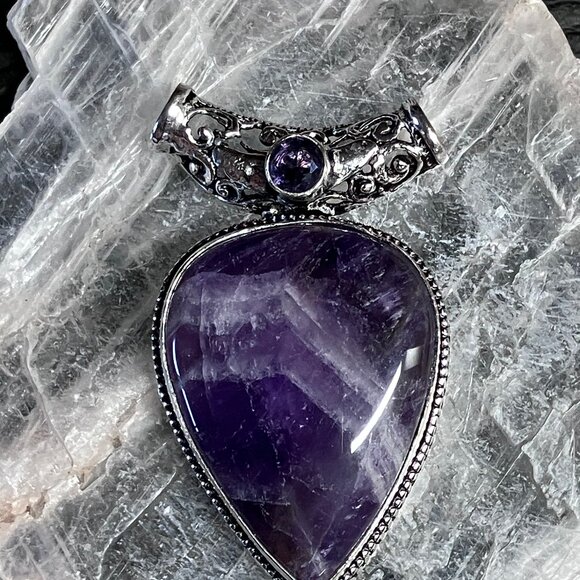Natural Chevron Amethyst Gemstone Pendant Stone Crystal Jewelry - Picture 7 of 8